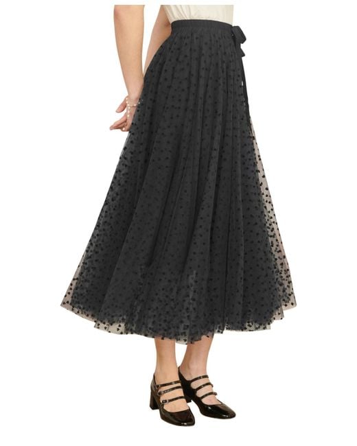 Yumi' Black Mesh Heart Print Tulle Skirt