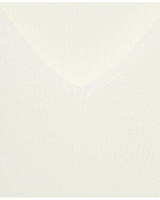 Mango White V-neck Ribbed Knit Sweater