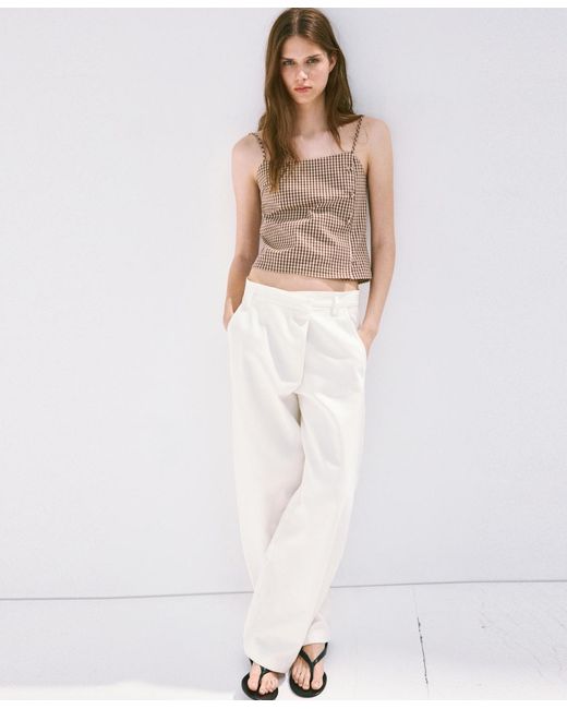 Mango White Gingham Check Button Top