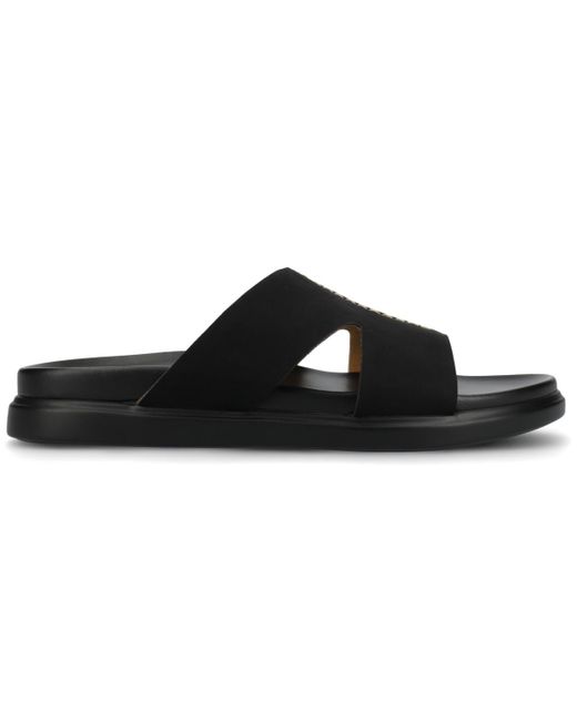 Journee Collection Black Misey Footbed Slide Flat Sandals