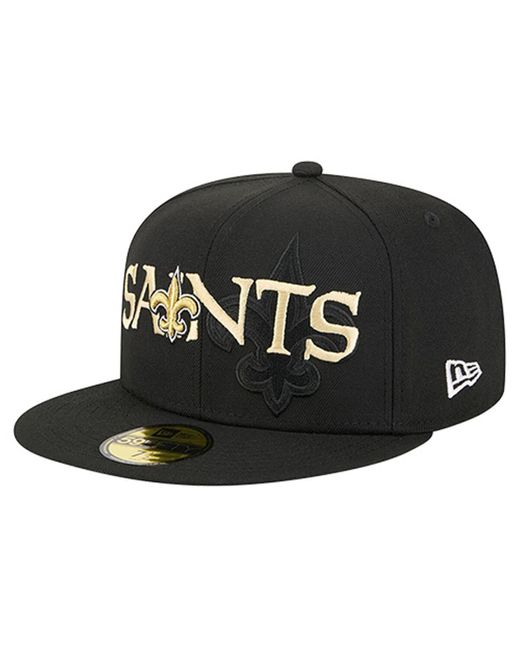 KTZ Black New Orleans Saints Overlap Wordmark 59fifty Fitted Hat for men