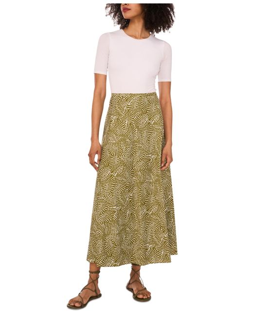 1.STATE Green Cotton Printed Maxi Skirt