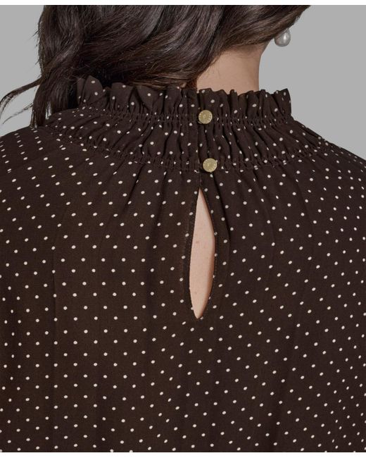 BCBGMAXAZRIA Multicolor Polka Dot Mock Neck Blouse