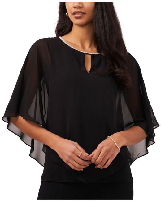 Msk Embellished Overlay Top in Black Lyst