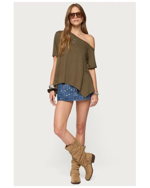 Edikted Green Josy Off Shoulder Handkerchief Top