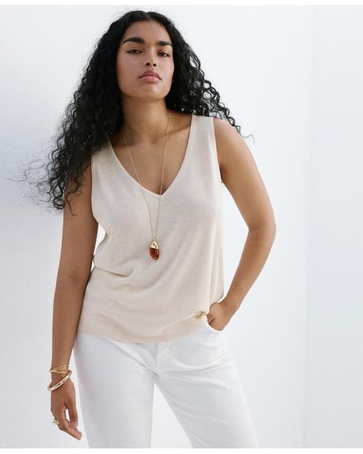 Mango White V-neck Knit Top
