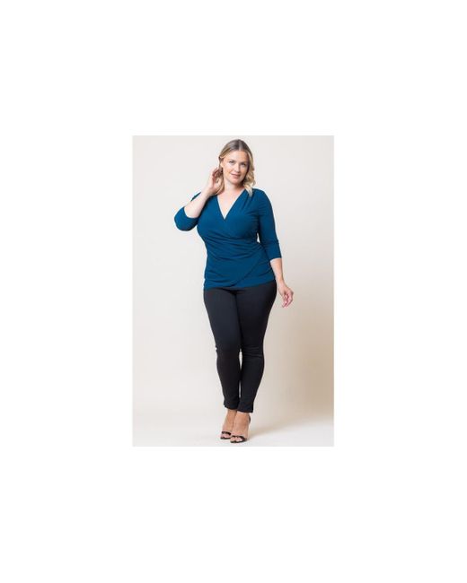 Kiyonna Blue Plus Size Femme Fatale Faux Wrap Top