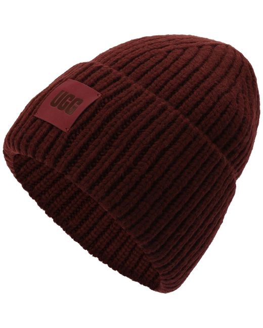 Ugg Red Chunky-ribbed Logo Beanie