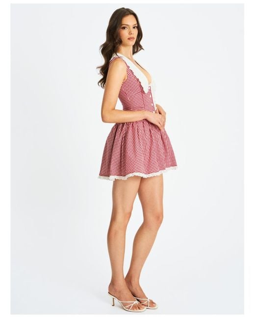 Miss Circle Nala Red Gingham Eyelet Lace Trim Peterpan Collar Mini Dress