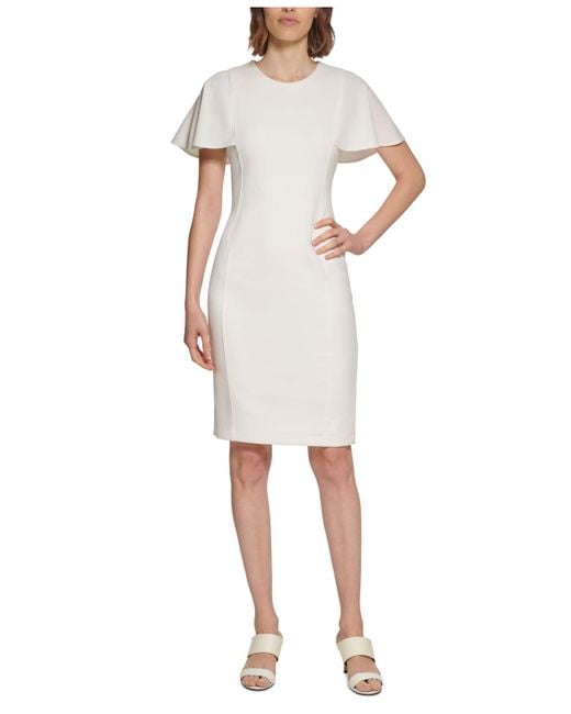 Calvin Klein Flutter-sleeve Scuba Crepe Dress in White | Lyst