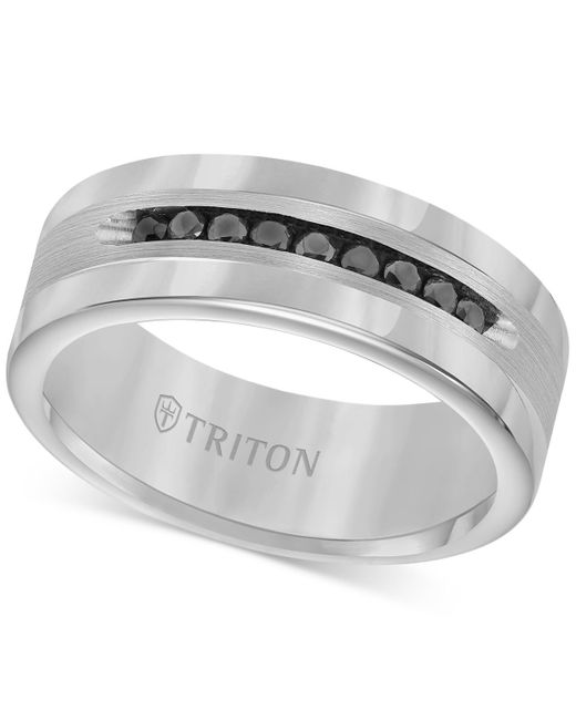 Triton Metallic Men's Tungsten And Sterling Silver Ring, Channel-set Black Diamond Accent Wedding Band for men