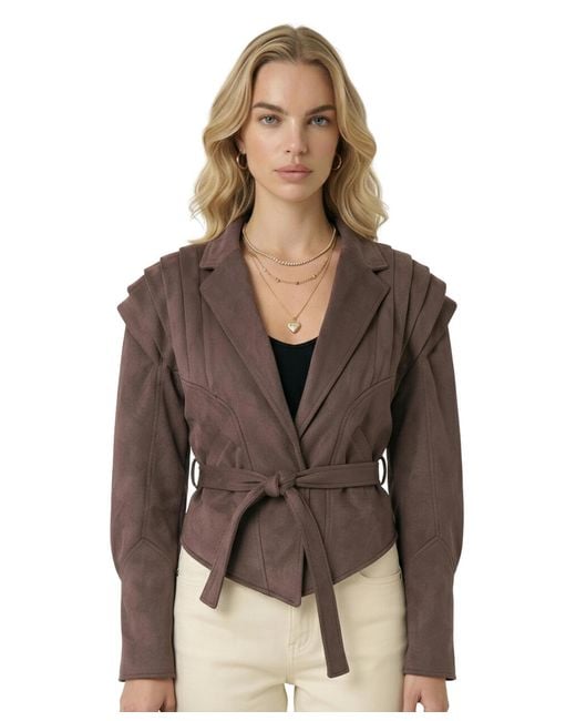 Modenaire Brown Structured Belted Jacket