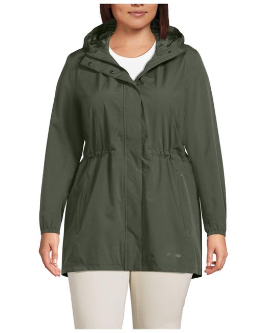 Lands' End Green Plus Size Squall Packable Waterproof Raincoat