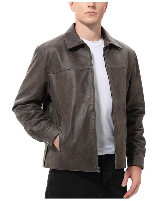 BGSD Gray Men David Distressed Leather Jacket for men