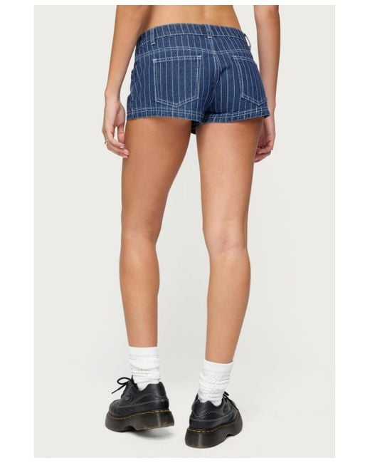 Edikted Blue Hanson Pinstripe Denim Shorts