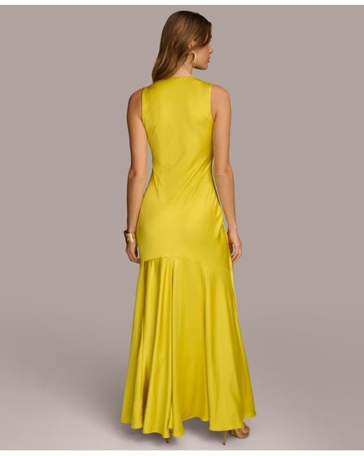 Donna Karan Yellow Sleeveless Cowlneck Gown