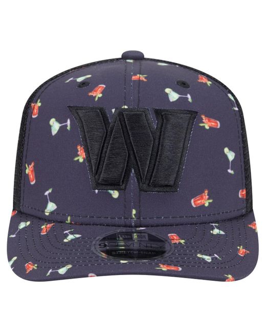 KTZ Blue Â Navy/black Washington Commanders Adventure Drinks Pattern 9seventy Stretch-snap Hat for men