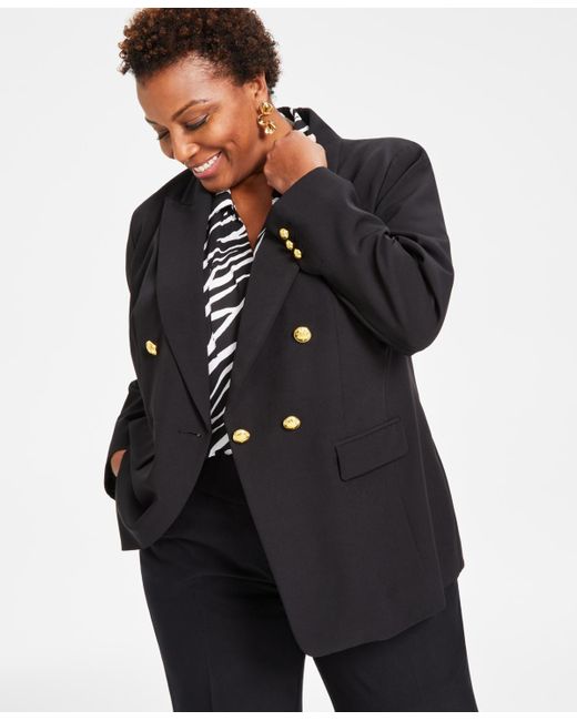 INC International Concepts Black Plus Size Double Breasted One Button Blazer