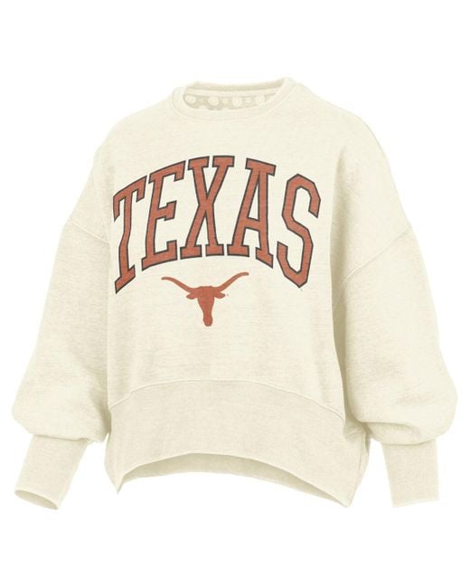 Pressbox Natural Texas Longhorns Oversized Waist-length Crewneck Sweatshirt