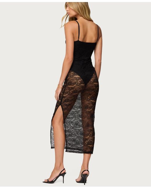 Edikted Black Sheer Lace Built In Bodysuit Midi Dress