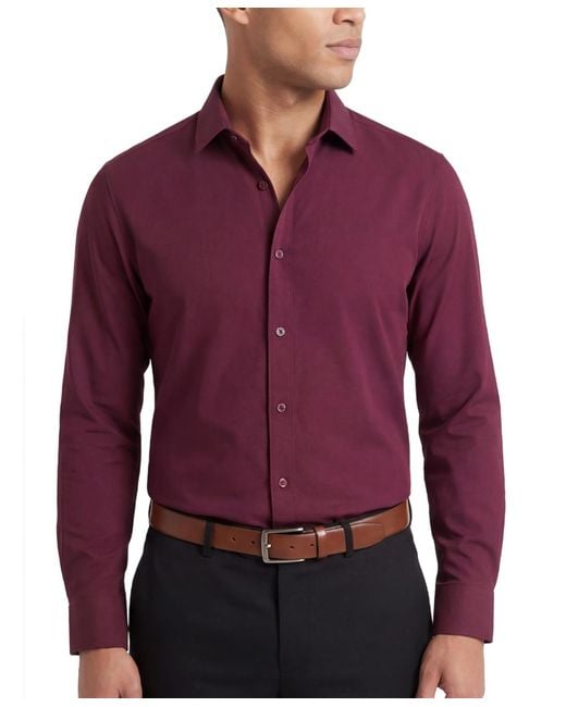 Tom Baine Purple Performance Stretch Solid Button Down Shirt for men