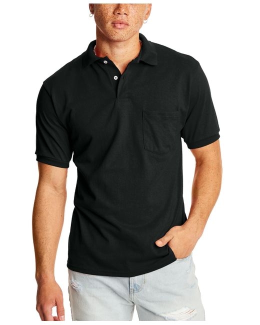 Hanes Black Ecosmart Pocket Polo Shirt for men