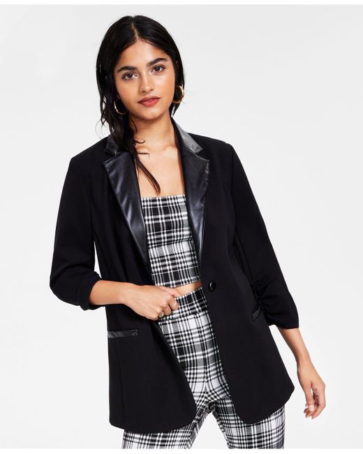 Bar Iii Synthetic Women?s Ponte Fauxleather Blazer, Created For Macy?s