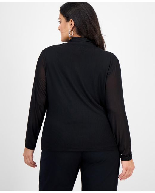 INC International Concepts Black Plus Size Mesh Draped Top