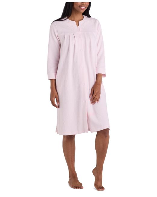 Pink Embroidered Robe Miss Elaine Embroidered Waffle-knit Grip Robe in Pink | Lyst