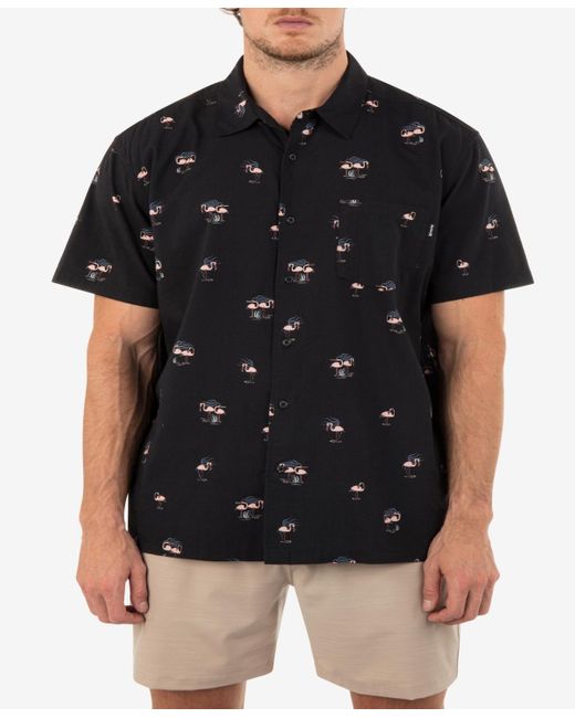 Hurley Black Rincon Print Short Sleeve Button-up Shirt for men