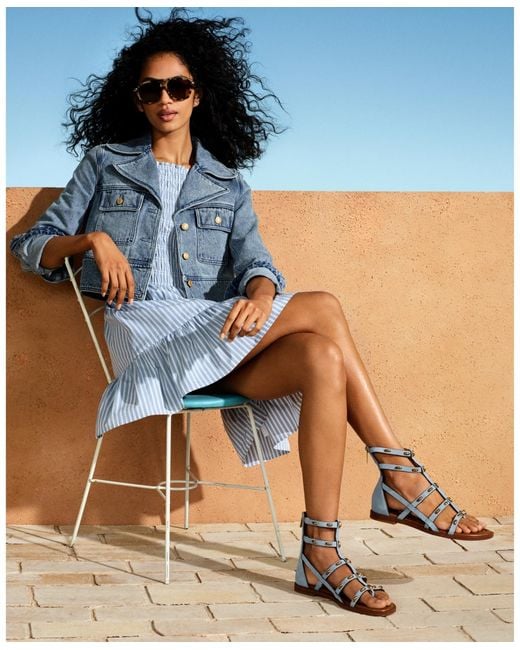 Michael Kors Blue Noa Gladiator Open Toe Flat Sandals
