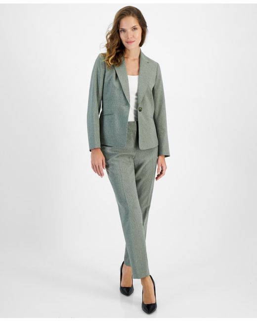 Le Suit Green Pinstripe One-button Jacket & Slim-fit Pantsuit