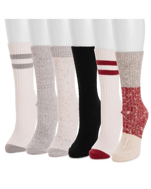 Muk Luks White Microfiber Boot Socks 6 Pack