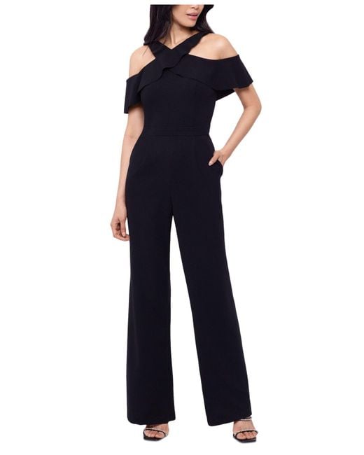Xscape Synthetic Ruffled-neck Cold-shoulder Jumpsuit in Black | Lyst Canada