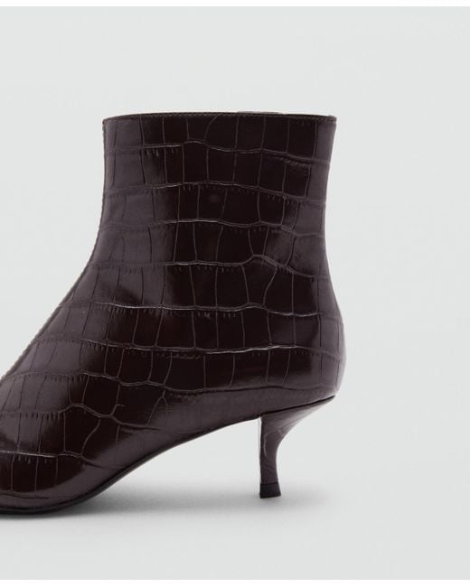 Mango White Croc-effect Pointed-toe Ankle Boots
