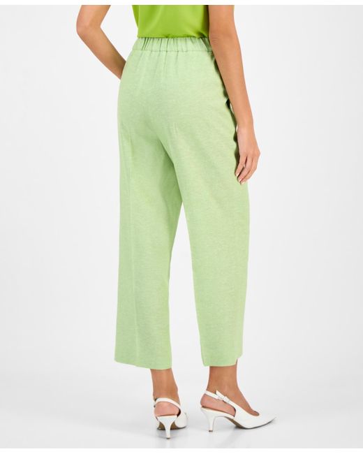 Kasper Green Linen-blend Pull-on Pants