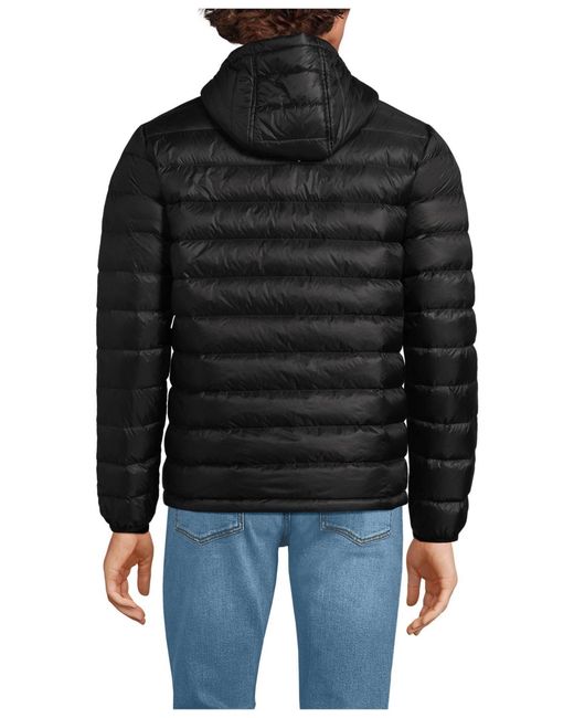 Lands' End Black Hooded Wanderweight Packable Down Jacket for men