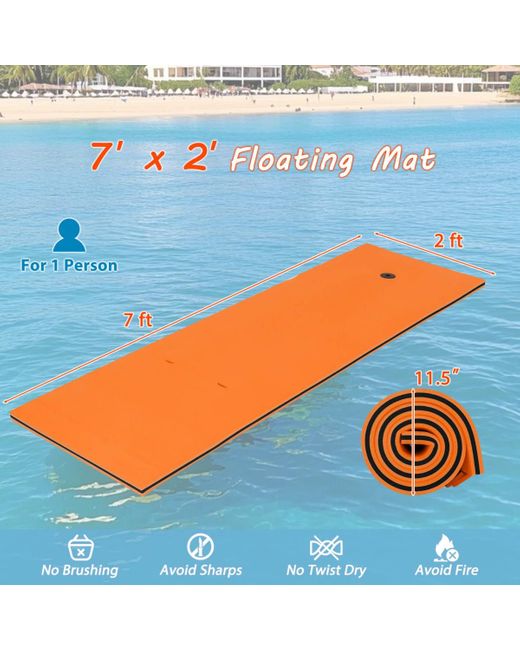 COSTWAY 3-layer Tear-resistant Foam Floating Pad Island Water Sports Relaxing Orange