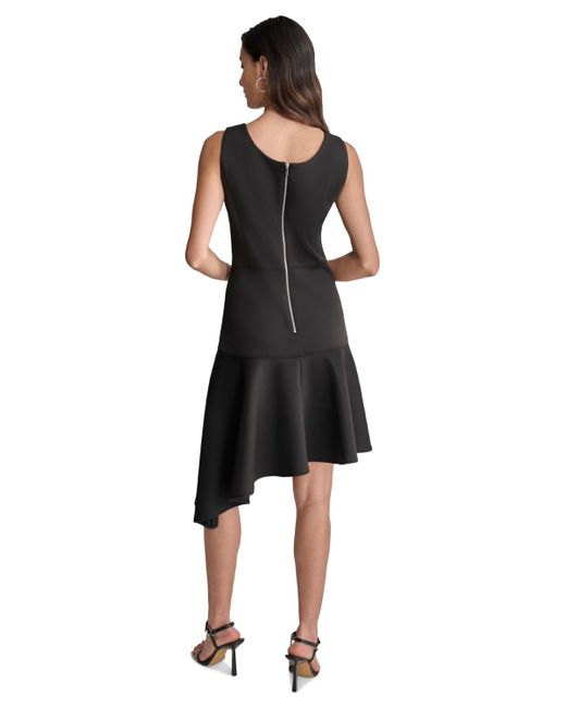 DKNY Black Scoop-neck Asymmetrical A-line Dress