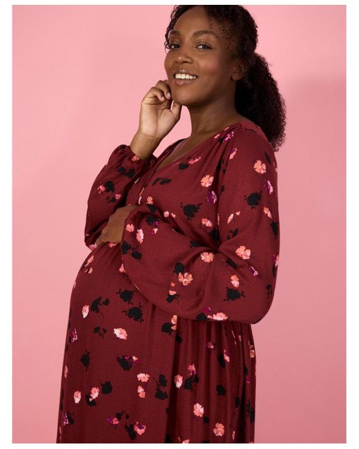 Motherhood Maternity Red Maternity Long Sleeve Button Front Midi Dress