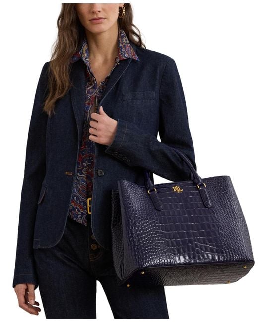 Ralph Lauren Blue Embossed Leather Large Marcy Satchel