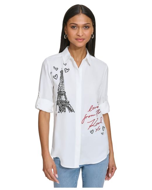 Karl Lagerfeld White Love From Paris Eiffel Tower Graphic Shirt