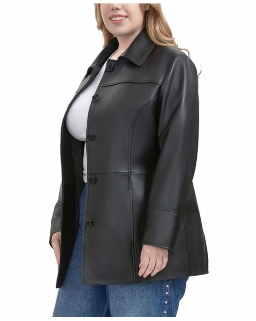 BGSD Black Petite Sofia Leather Car Coat