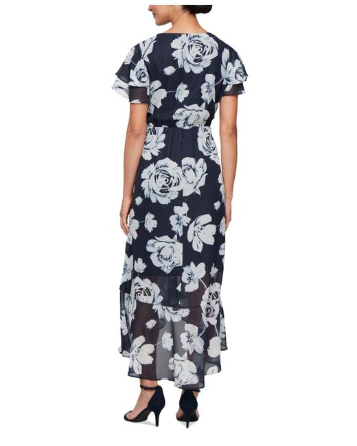Sl Fashions Blue Flutter-sleeve High-low Dress