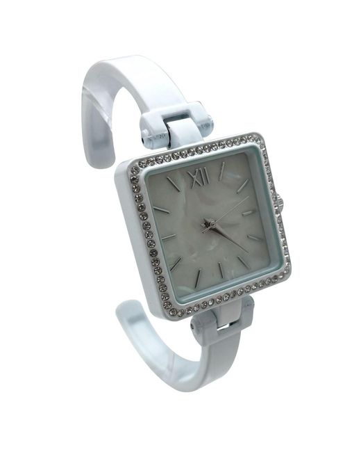 Olivia Pratt Gray Square Face Thin Rhinestone Bezel Bangle Watch