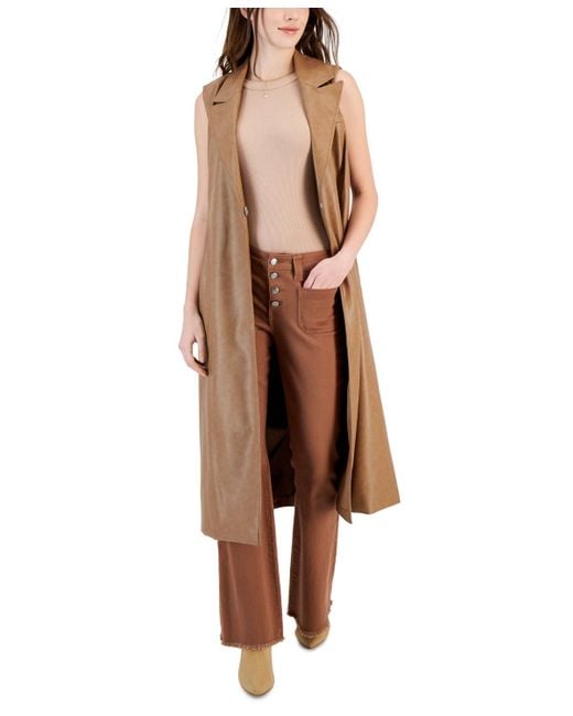 Avec Les Filles Brown Faux Leather Sleeveless Midi Trench Coat
