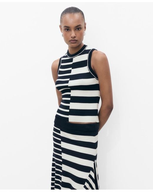 Mango Blue Striped Knit Top