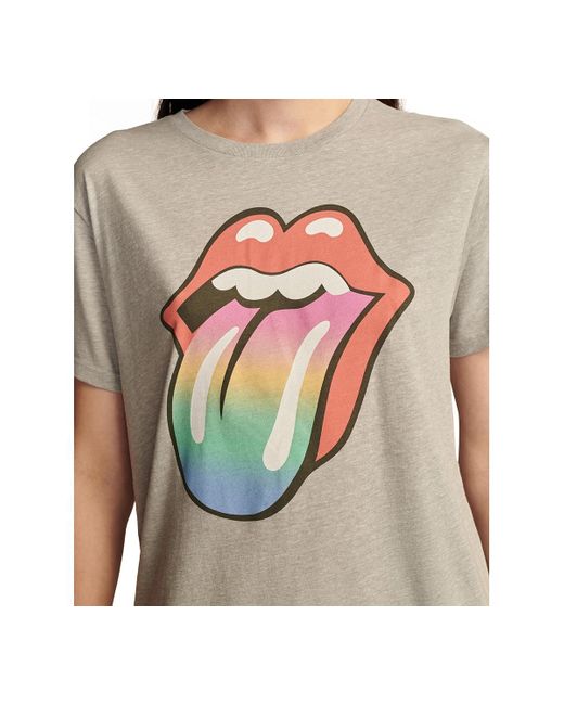 Lucky Brand Gray Rolling Stones Rainbow Tongue Boyfriend Tee