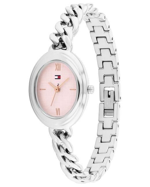 Tommy Hilfiger Pink Quartz Tone Stainless Steel Chain Bracelet Watch