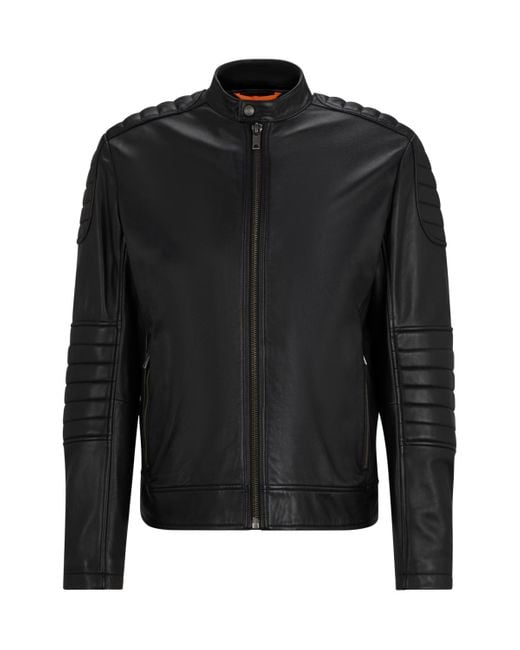 Boss Gray Boss By Regular-fit Genuine Leather Jacket for men